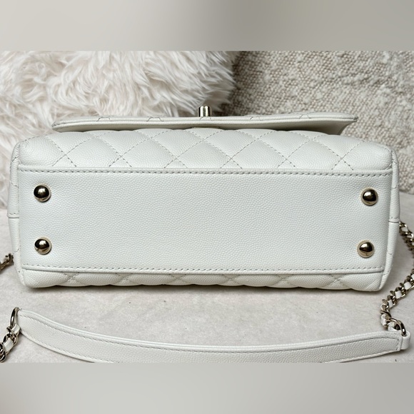 Chanel 21A Coco Top Handle White Caviar Small w/Microchipped Flap Bag - Picture 3 of 10
